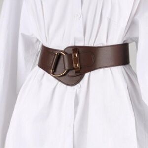Women England's styled classic vintage belt with D-Shaped Buckle Brown